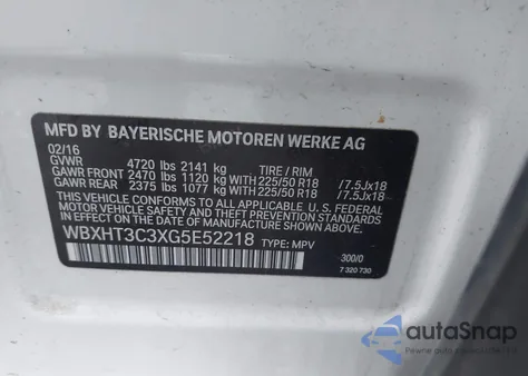 2016 BMW X1 z USA, uszkodzony, nr VIN WBXHT3C3XG5E52218